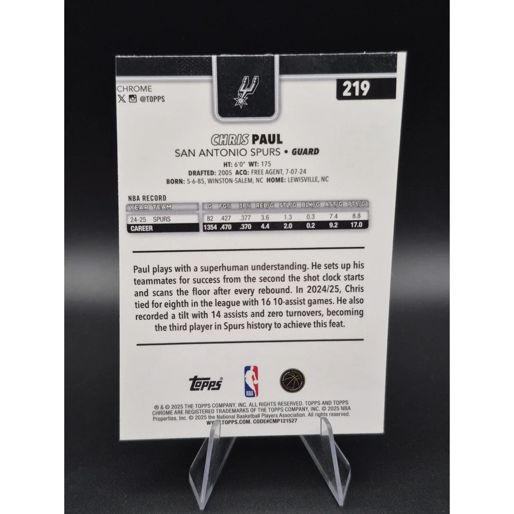 2025-26 Topps Chrome Chris Paul #219 Pulsar Refractor MISCUT RARE Spurs